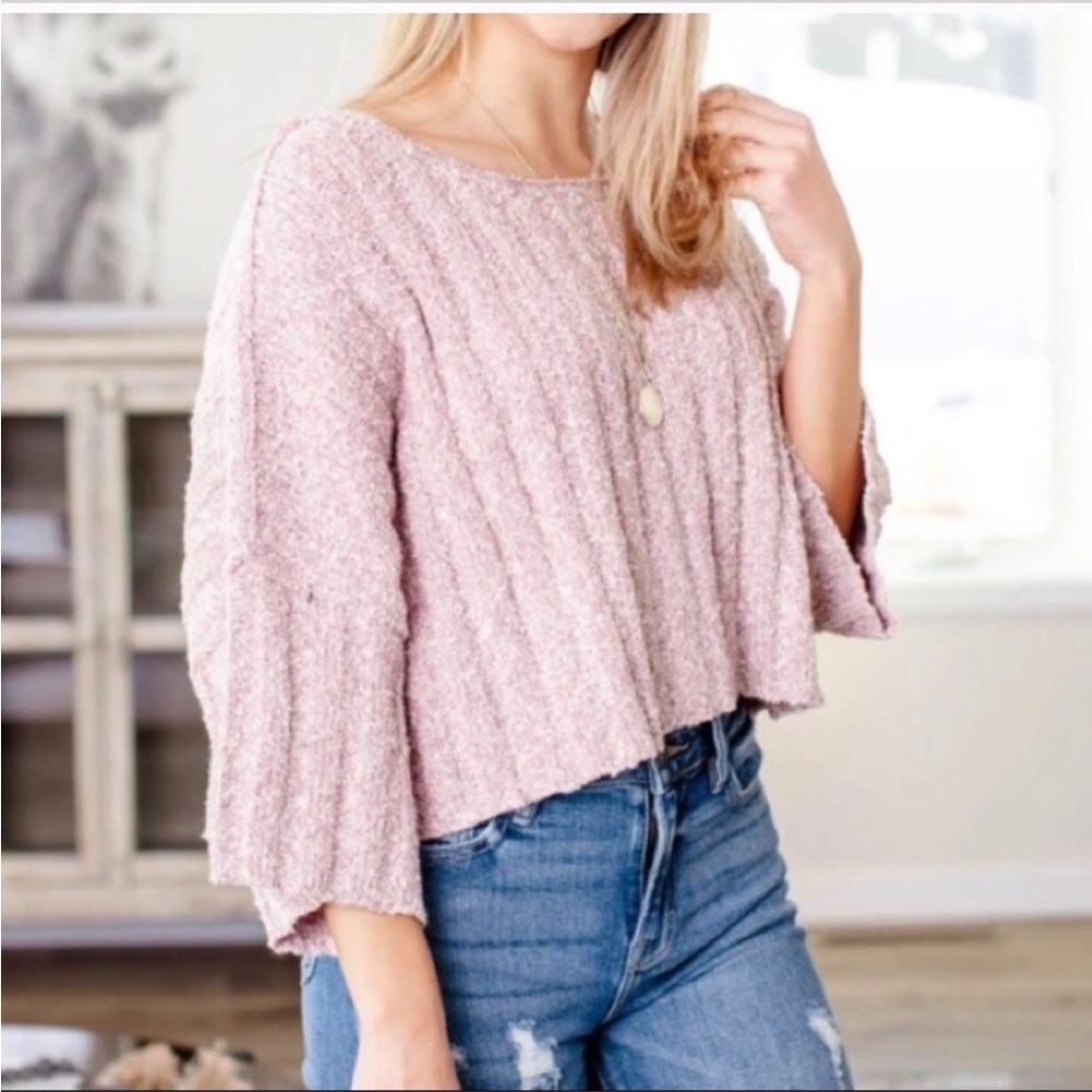 Free People Good Day Cropped Pullover Sweater Pink XS Boho Oversized
